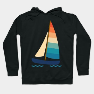 Beach Catamaran sailboat in summer. Retro 70s and 80s color style on white background. Hoodie